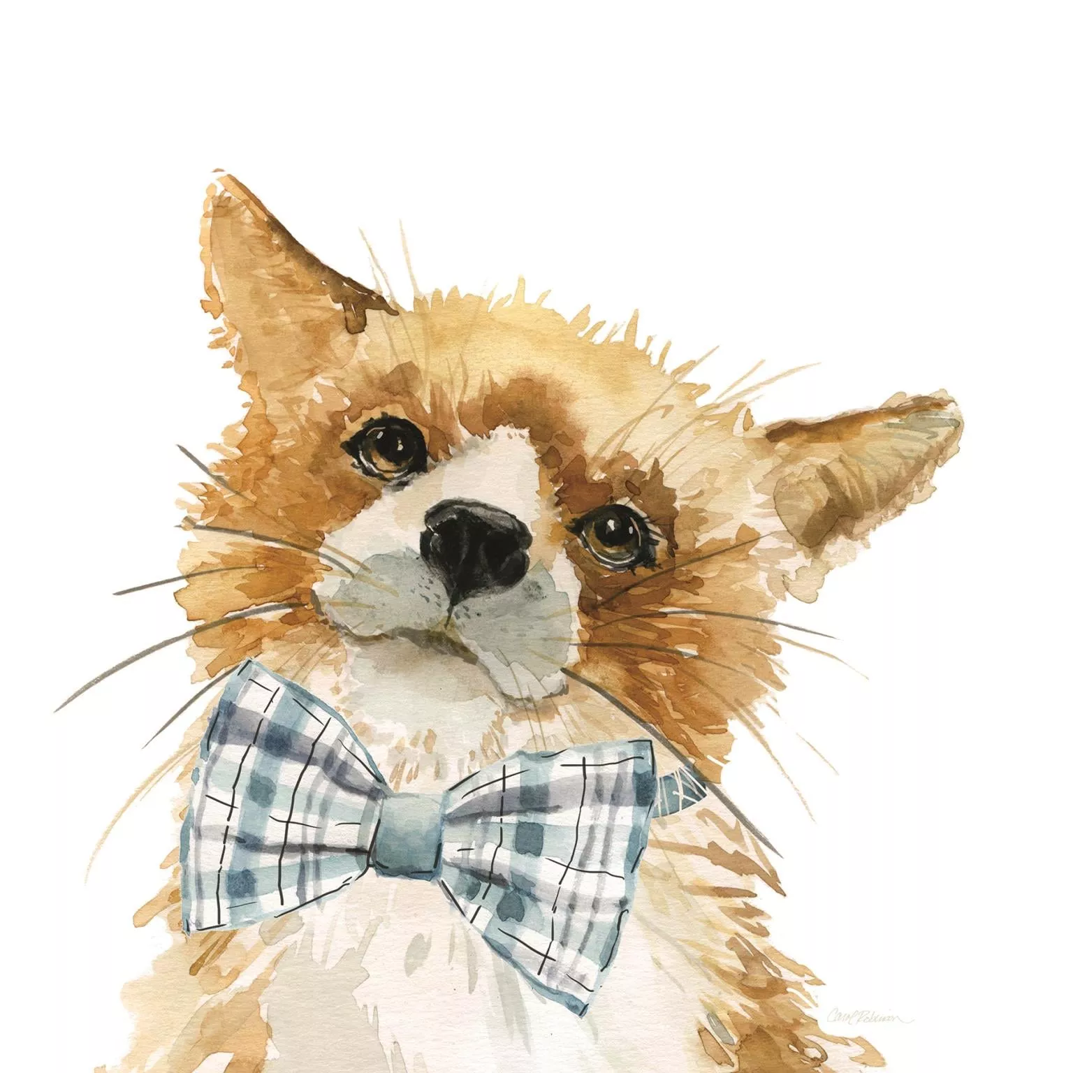 ''Bow-Tied Whimsy Fox Watercolor'' Printed Wrapped Canvas